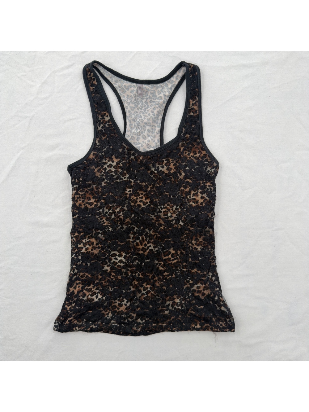 Heart & Hips Leopard Print Lace Overlay Racerback Tank Top Size Medium